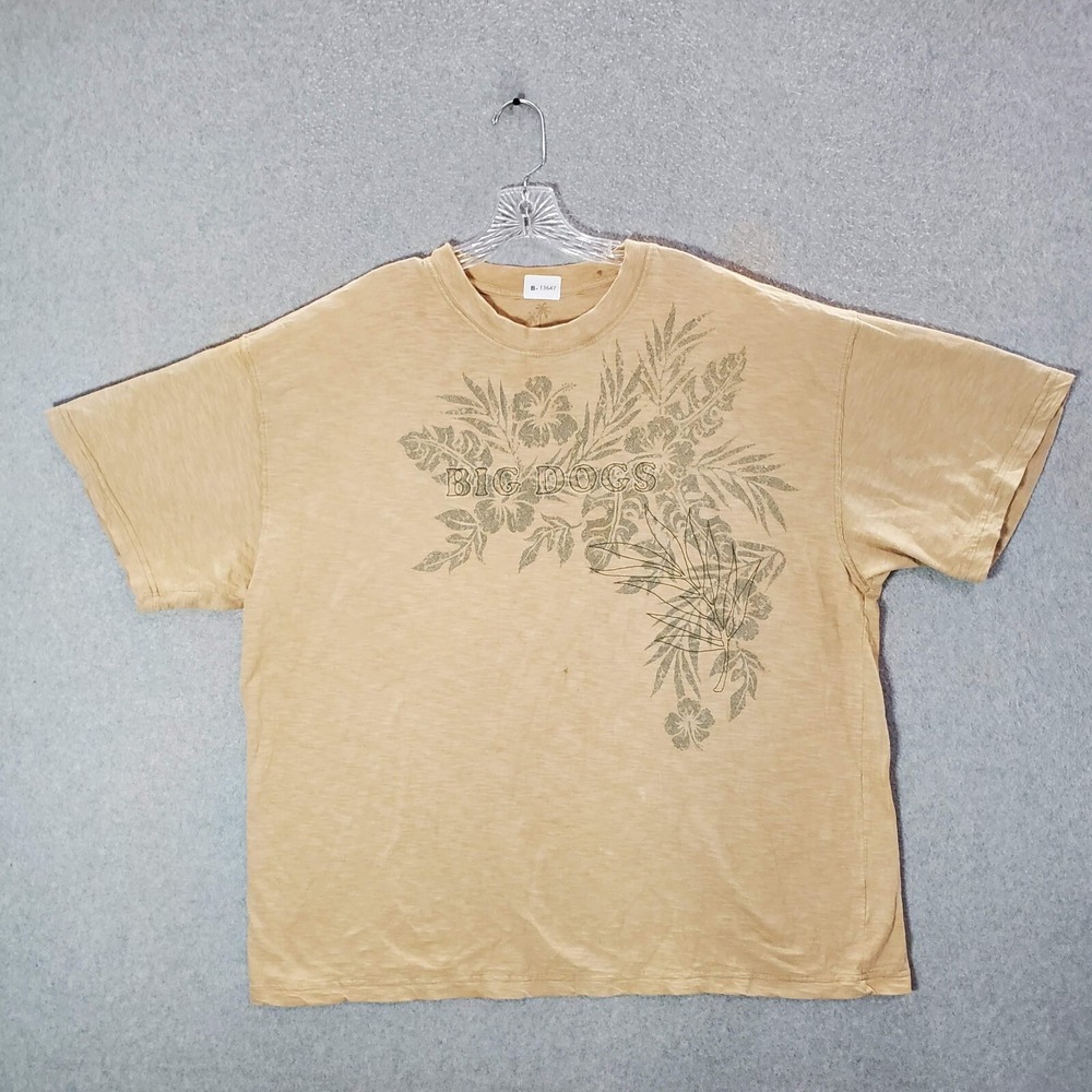 Big Dog Men Shirt 3X Beige Floral Logo Spellout Y2K Short Sleeve Tee READ
